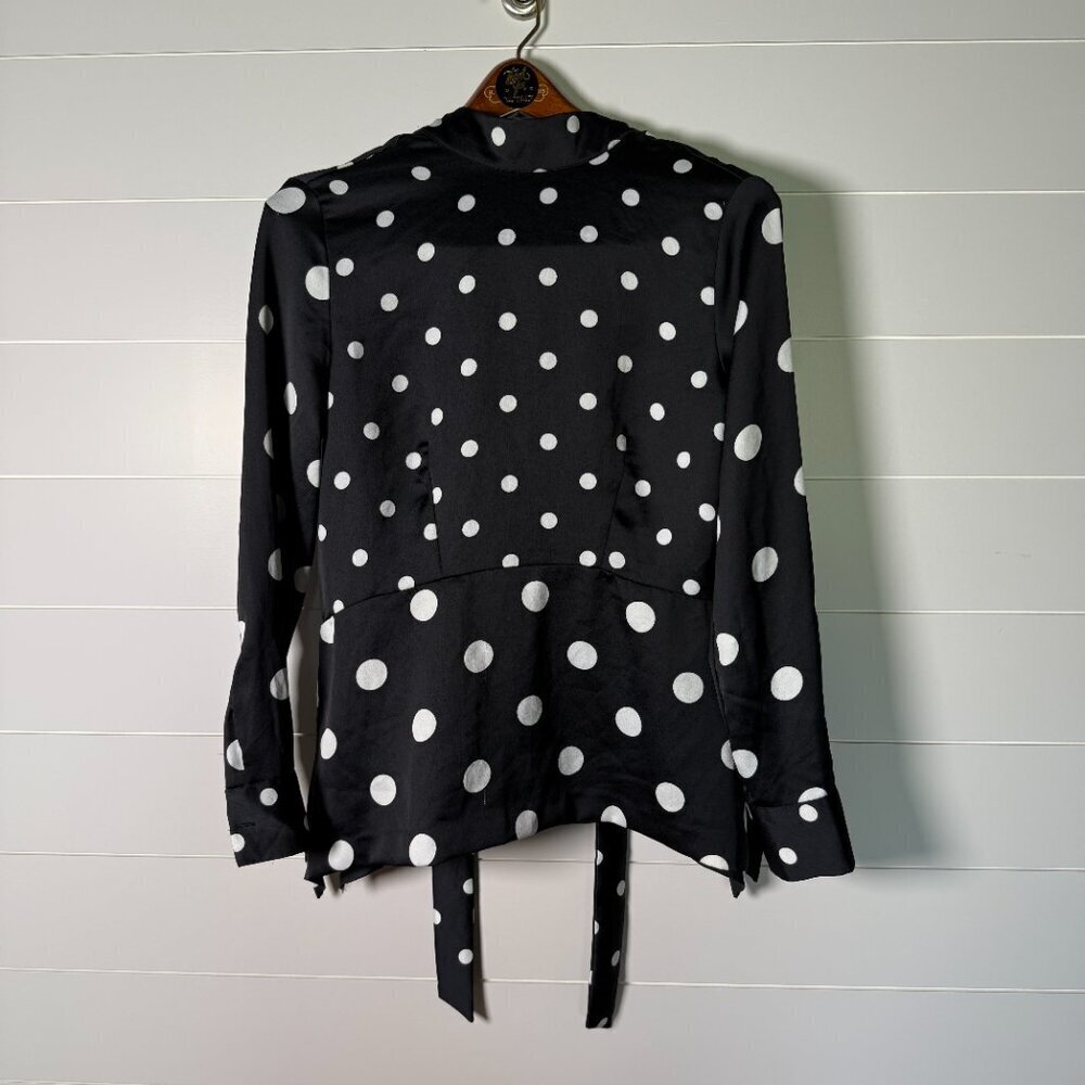 H & M Tie in Back Long Sleeve Black & White Polka-Dot Blouse- Sz 6